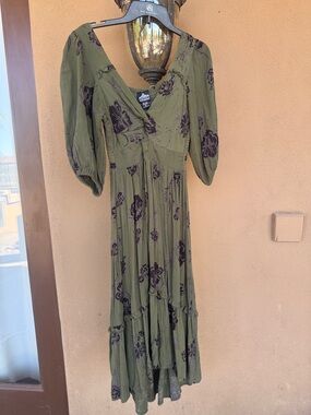 Angie Olive Maxi Dress with Black Floral Print
